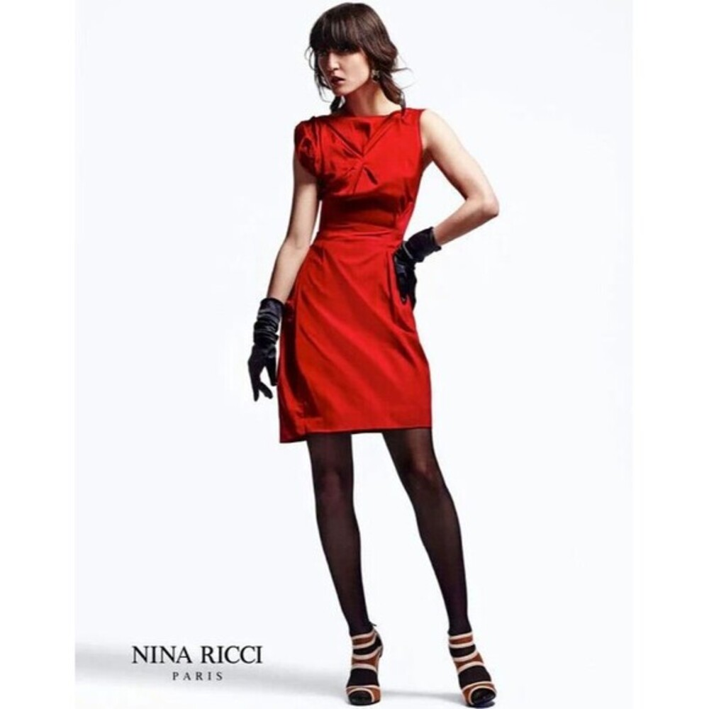 Nina Ricci Rosette Silk Cocktail Dress Womens Red Designer Elegant Gala Luxury